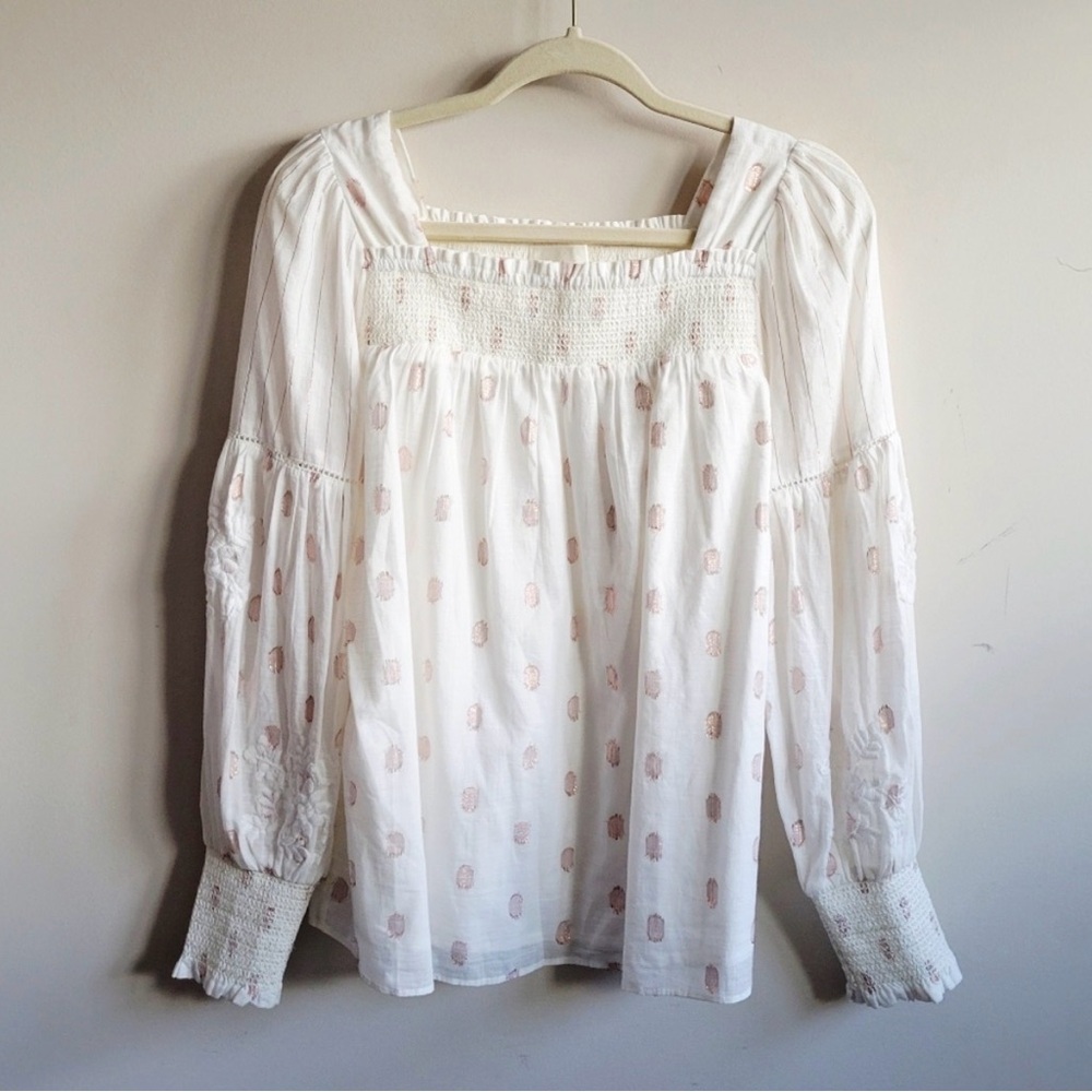 Anthropologie Shania metallic clip-dot smocked blouse - Picture 5 of 9